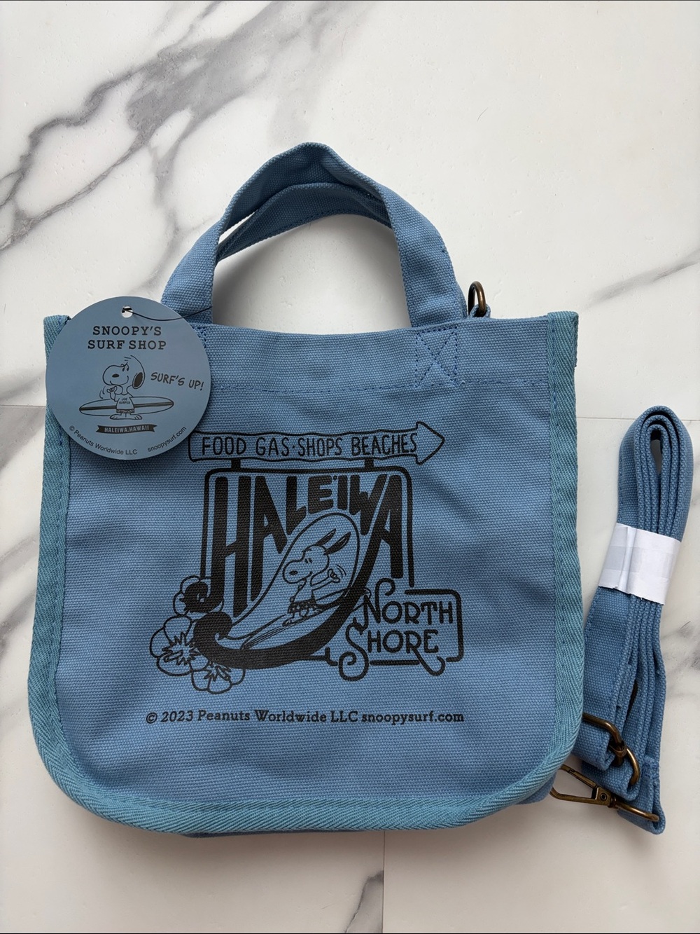 Snoopy's Surf Shop Haleiwa North Shore Blue Crossbody Bag